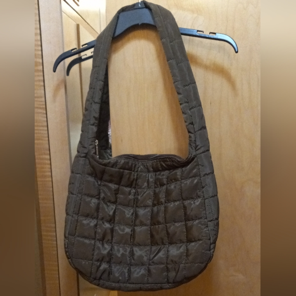 Trendy Quilted Brown Puffer Shoulder Bag